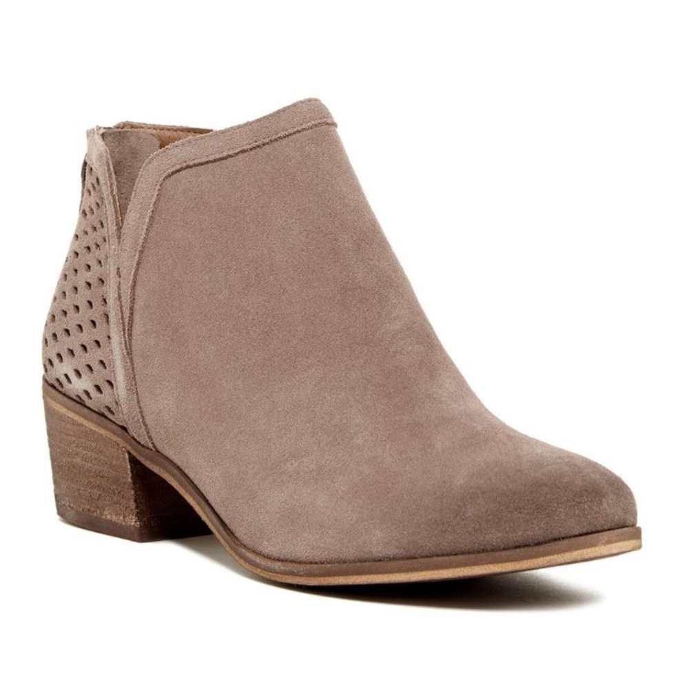 Tan suede perforated booties